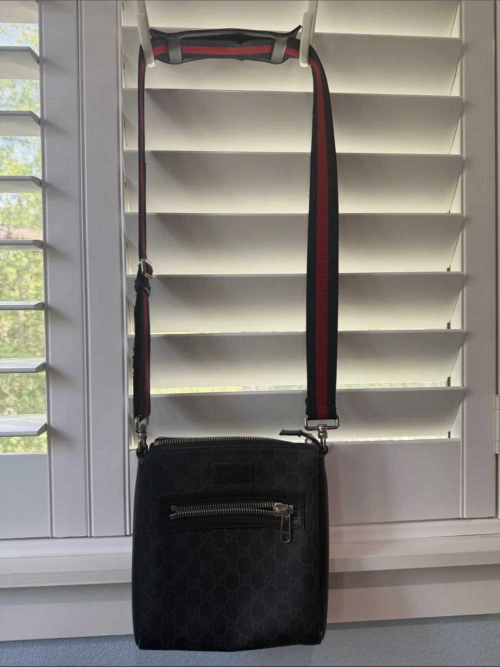 Gucci Black GG Supreme Crossbody with Red-Blue Web Strap
